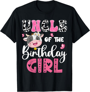 Uncle Of The Birthday Girl Farm Cow 1St Birthday Party T-Shirt - T-Shirt | Black