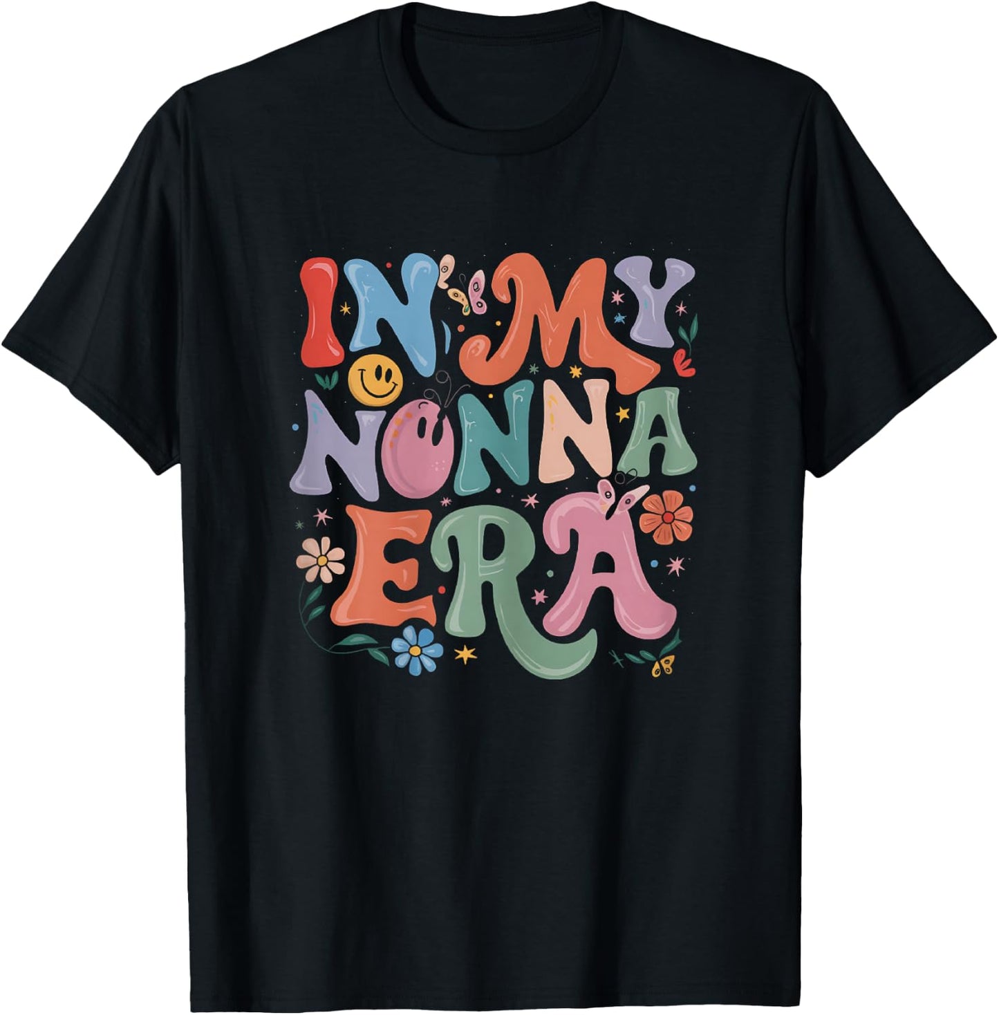 In My Nonna Era Retro Groovy Mothers Day Nonna Butterfly T-Shirt - T-Shirt | Black