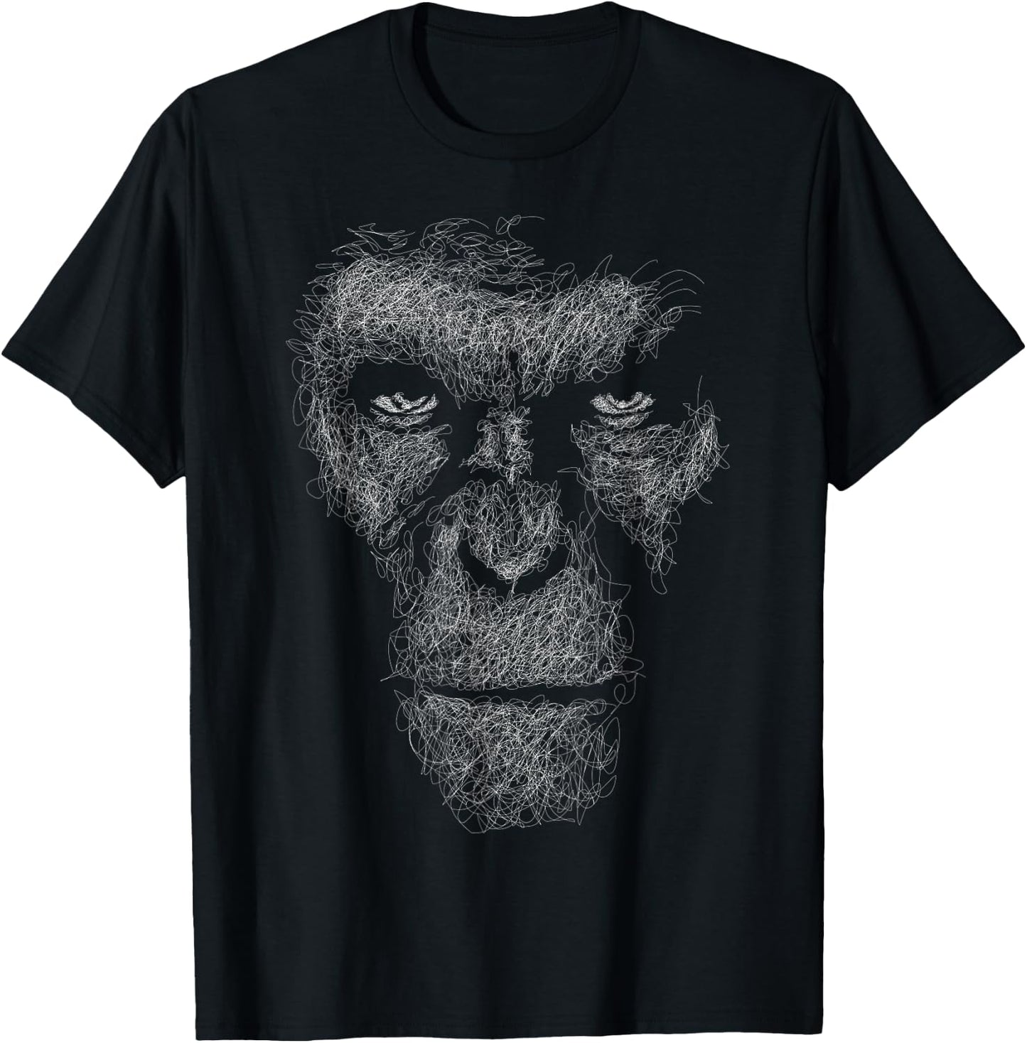 gorilla face scribble art head for lover Silverback animals T-Shirt - T-Shirt | Black