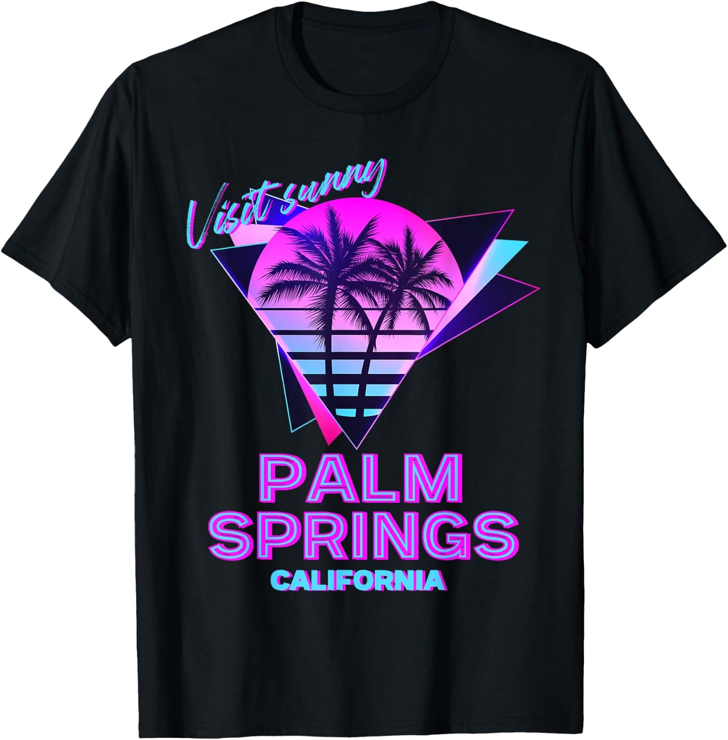 Palm Springs California 80s Retro Palm Tree Aesthetic Vibe T-Shirt - T-Shirt | Black