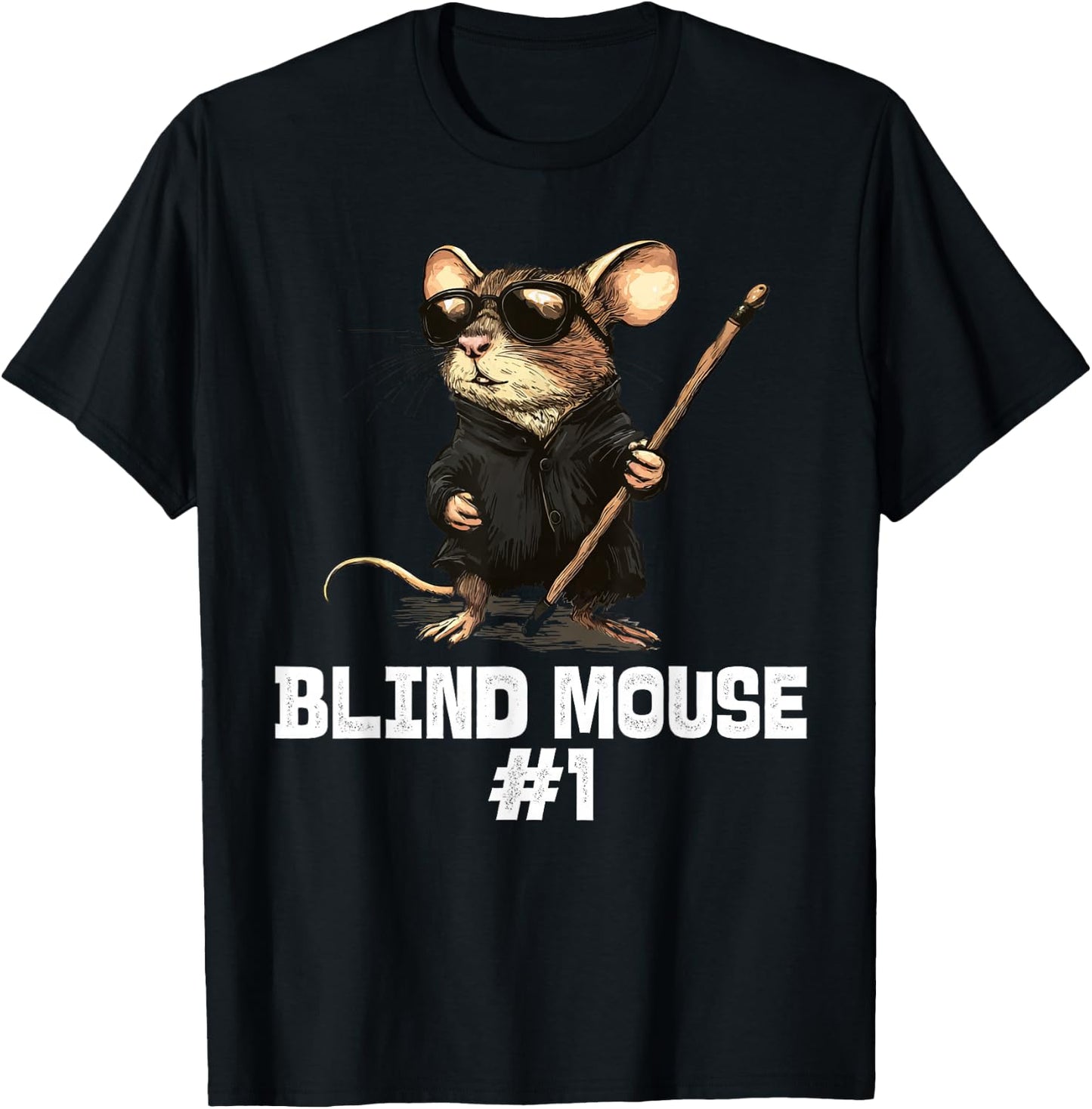 Blind Mouse #1 Cool Mouse Illustration T-Shirt - T-Shirt | Black