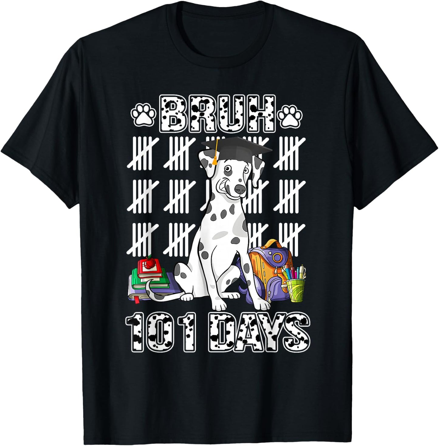 Bruh 100 Days Of School Dalmatian Dog Dabbing 100th Day Boys T-Shirt - T-Shirt | Black