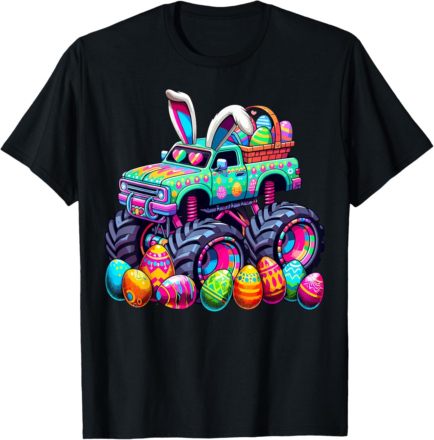 Monster Truck Colorful Easter Day T-Shirt - T-Shirt | Black