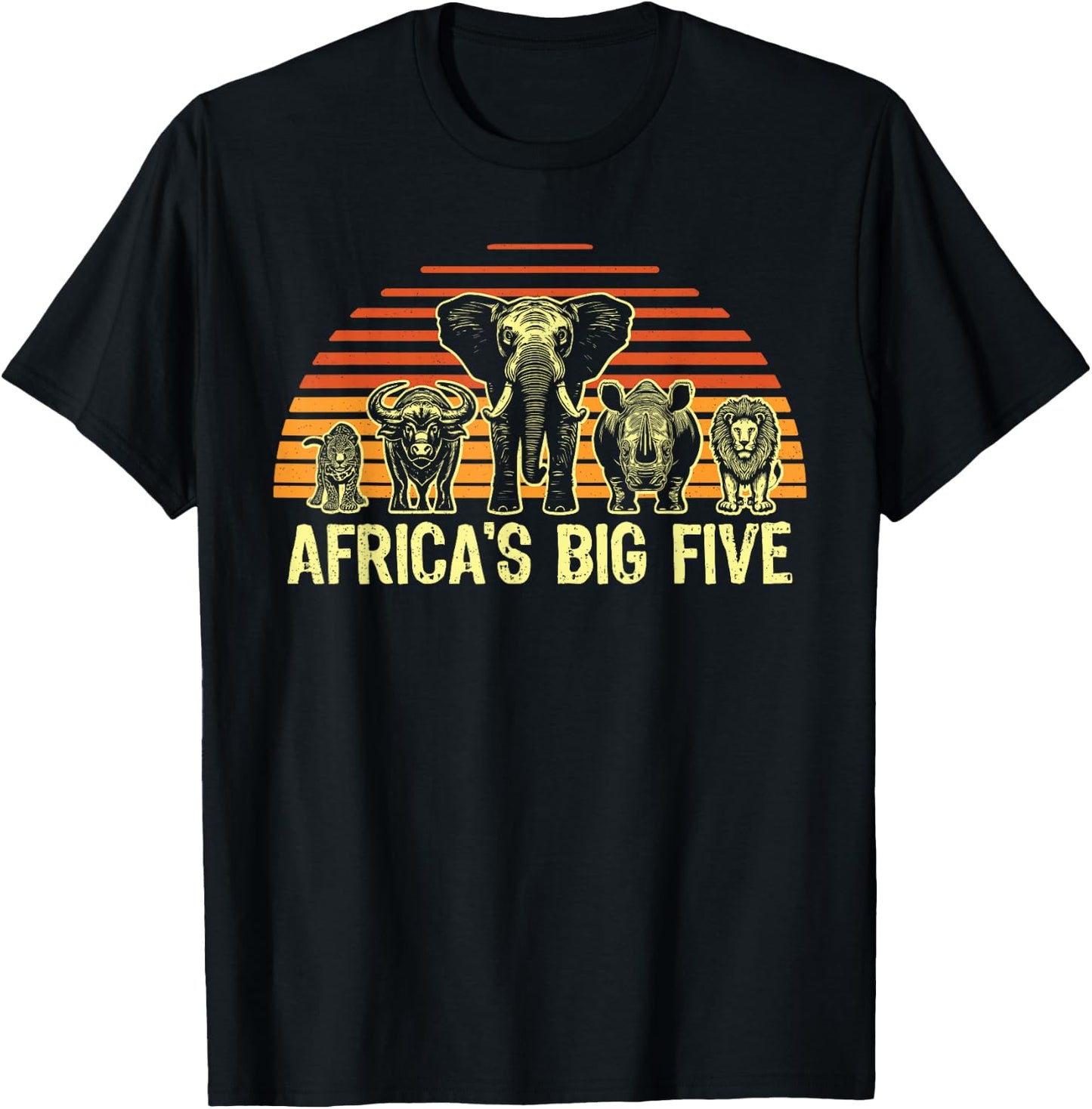 Big Five African Animals Elephant Rhino Buffalo Lion Leopard T-Shirt - T-Shirt | Black