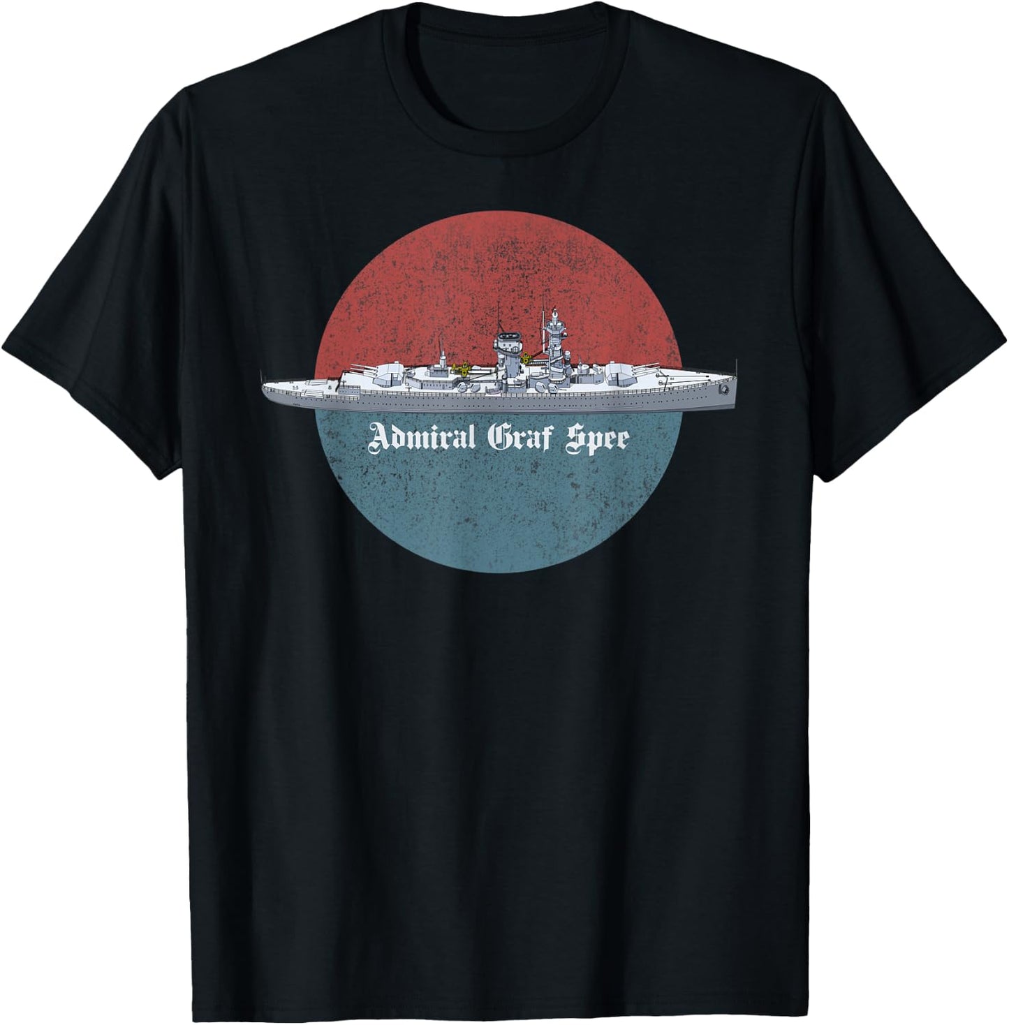 Admiral Graf Spee German WW2 Panzerschiff Vintage Scene T-Shirt - T-Shirt | Black