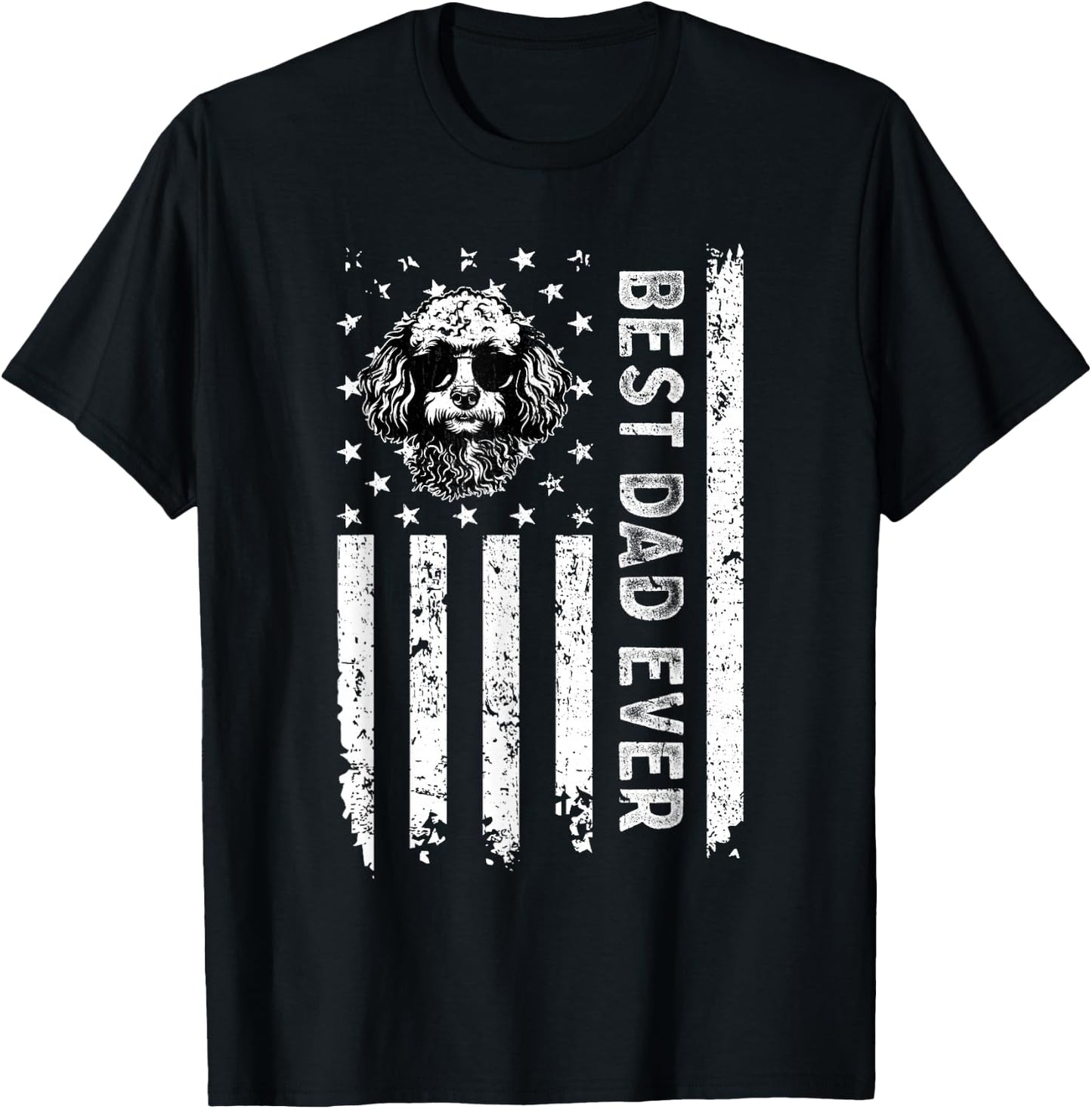 Best Miniature Poodle Dog Dad Ever Fathers Day USA Flag T-Shirt - T-Shirt | Black