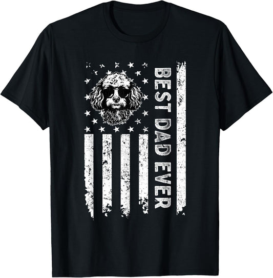 Best Miniature Poodle Dog Dad Ever Fathers Day USA Flag T-Shirt - T-Shirt | Black