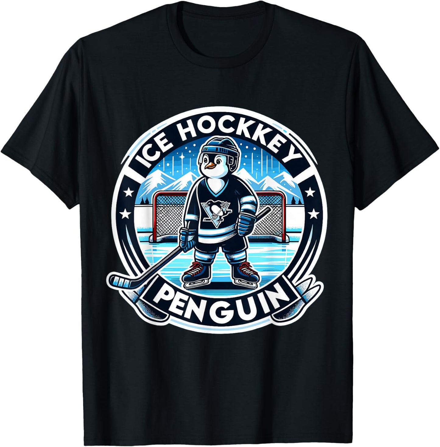 Funny Penguin design for kids, men and women Black Penguin Ice Hockey Small T-Shirt - T-Shirt | Black