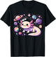 Kawaii Axolotl in Space with Planets Stars Anime Aesthetic T-Shirt - T-Shirt | Black