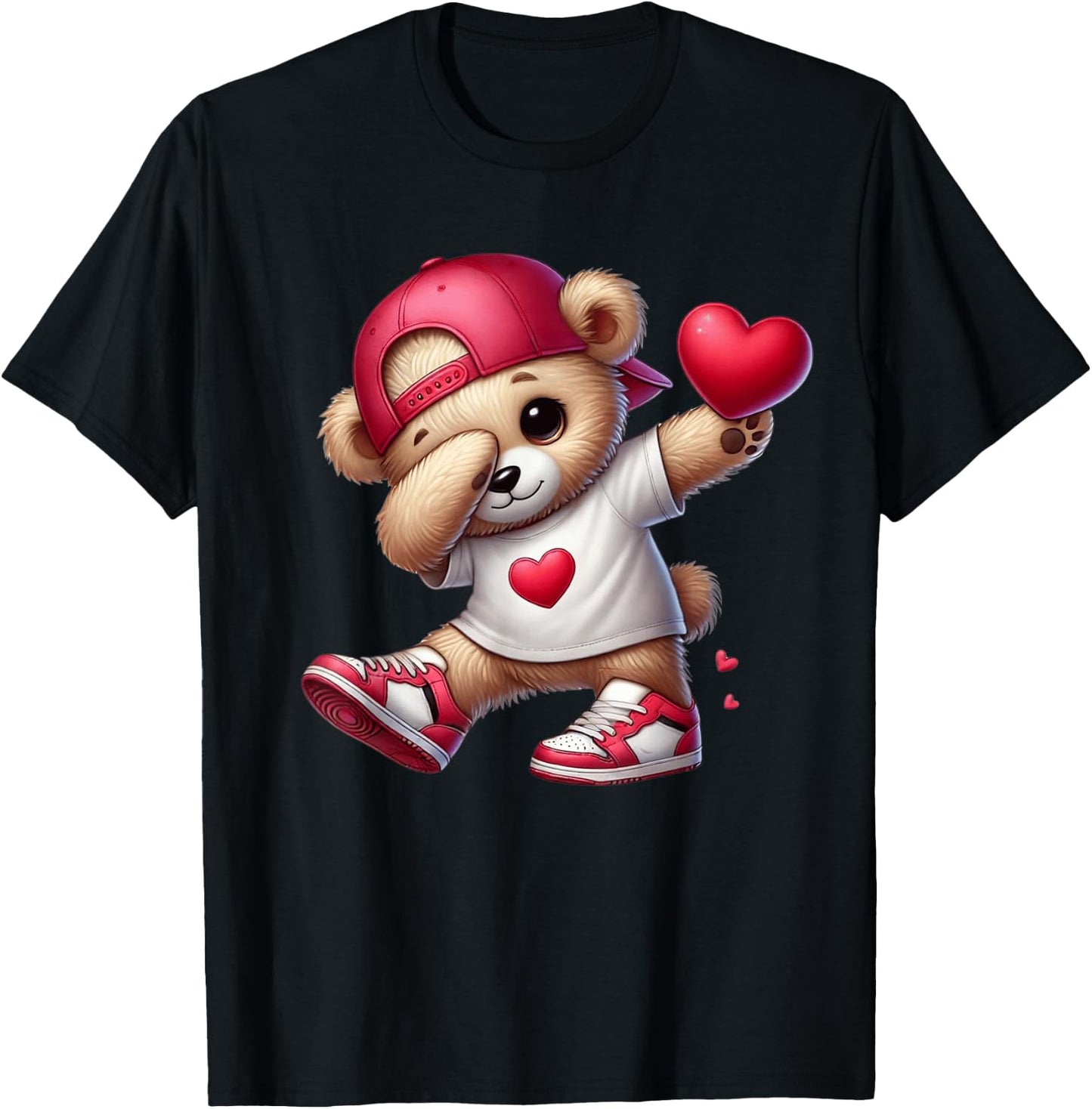 Cute Valentines Day Teddy Bear Heart Dabbing Girls Boys T-Shirt - T-Shirt | Black