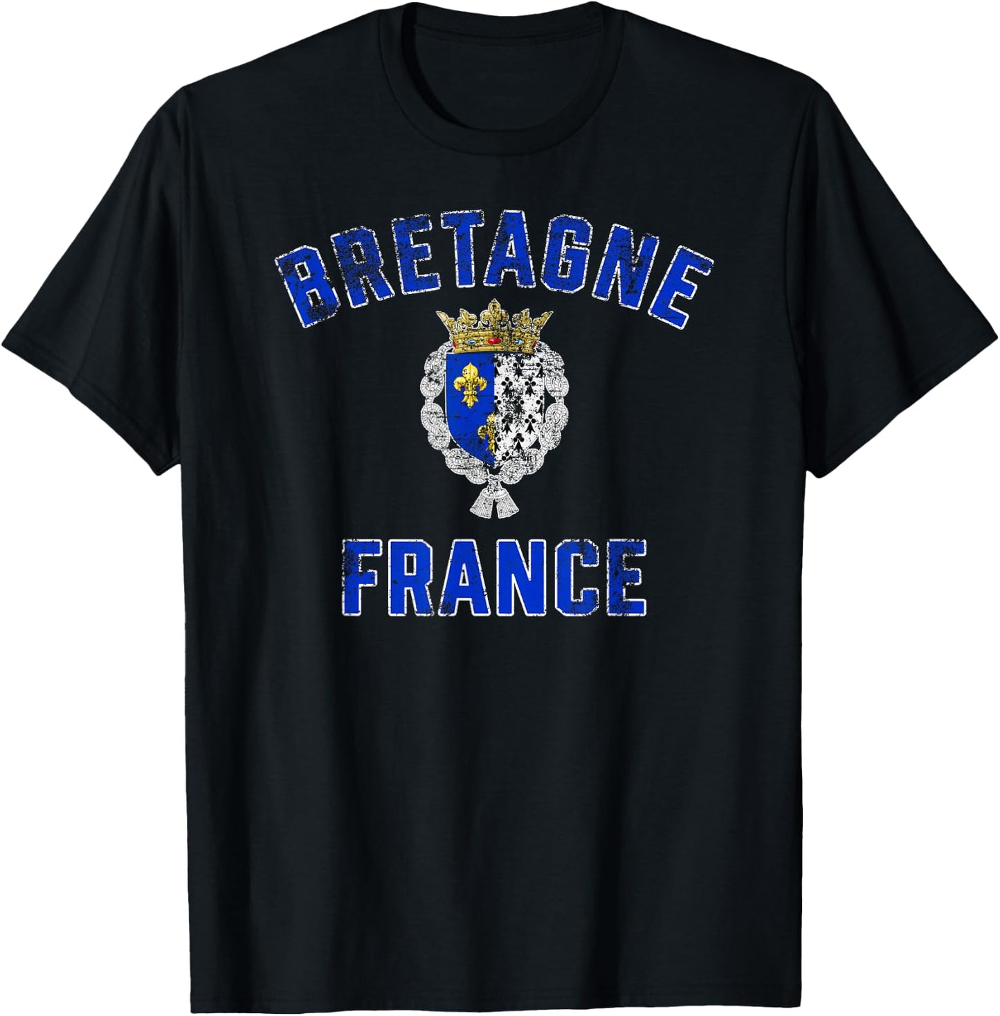 Brittany France Crest Distressed Print T-Shirt - T-Shirt | Black