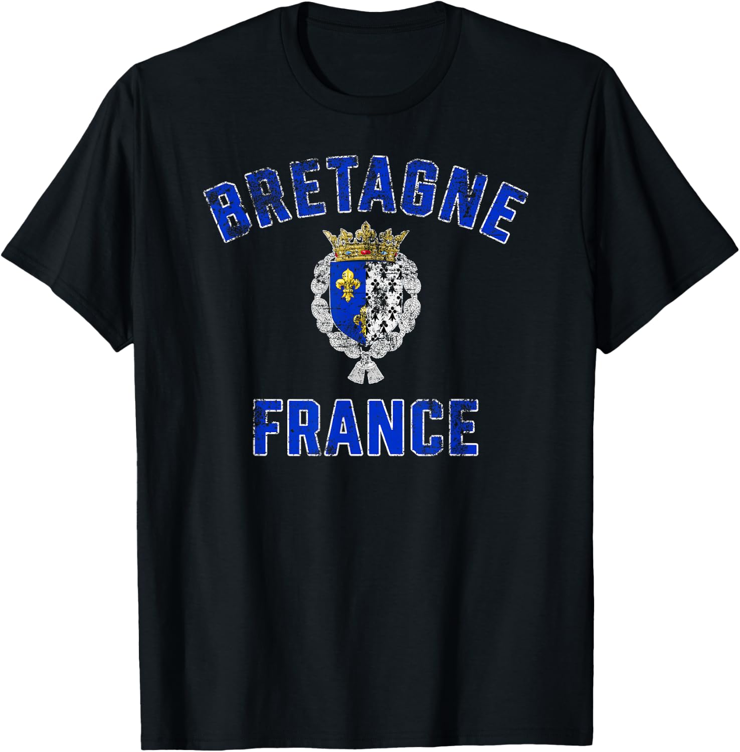Brittany France Crest Distressed Print T-Shirt - T-Shirt | Black