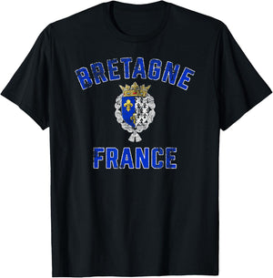 Brittany France Crest Distressed Print T-Shirt - T-Shirt | Black