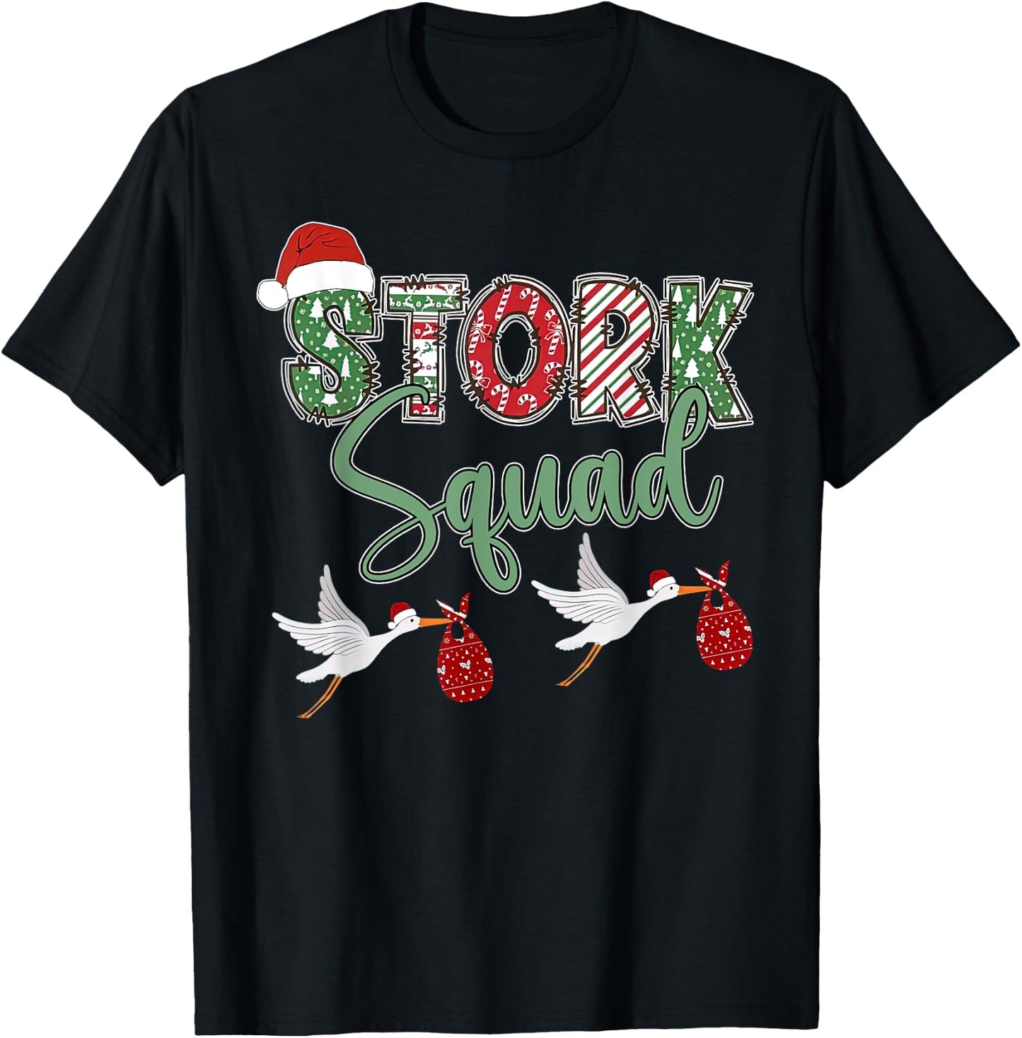 Labor And Delivery Nurse Stork Squad Christmas Obstetrics T-Shirt - T-Shirt | Black