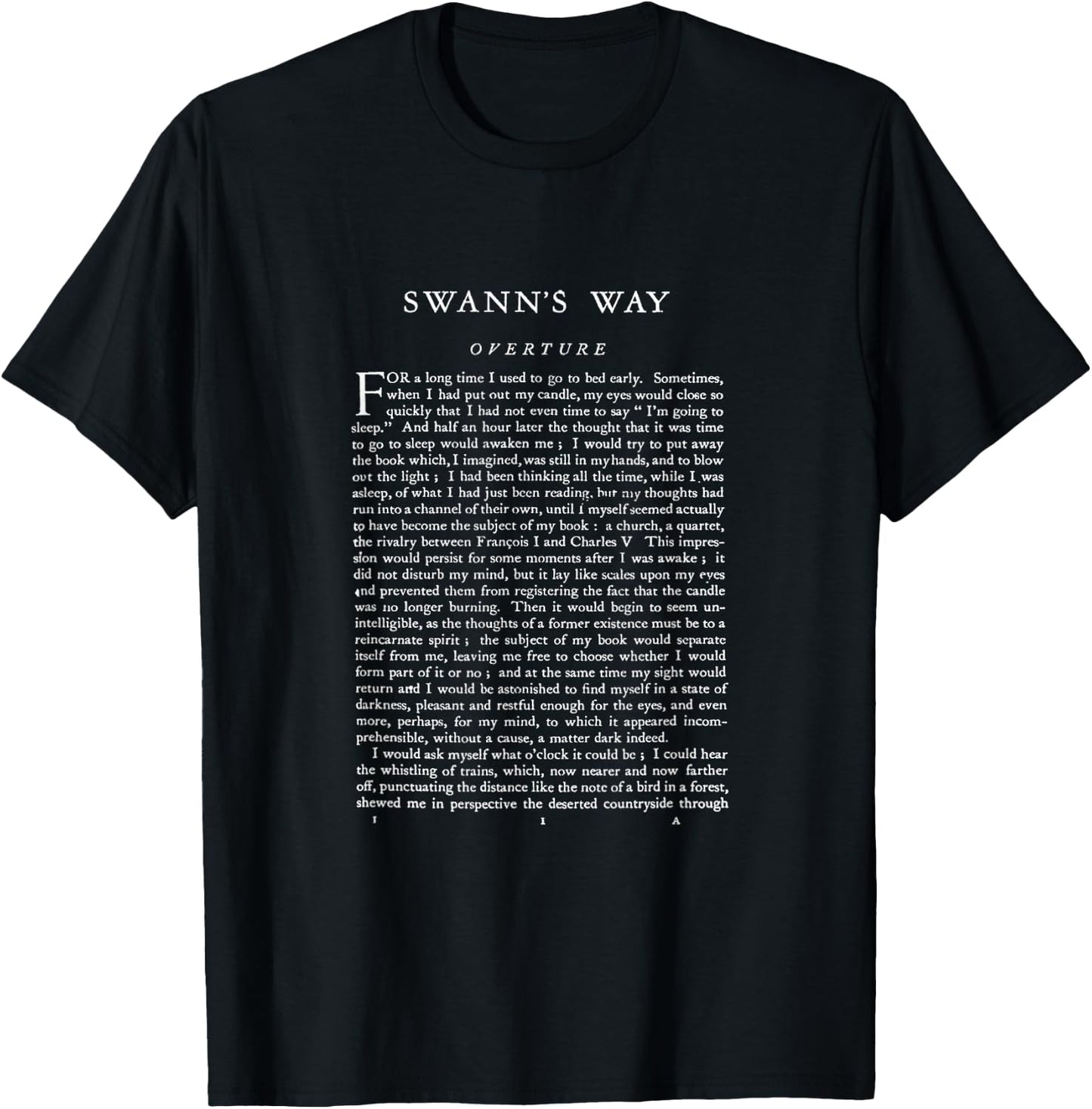 Swann's Way Marcel Proust First Page T-Shirt - T-Shirt | Black