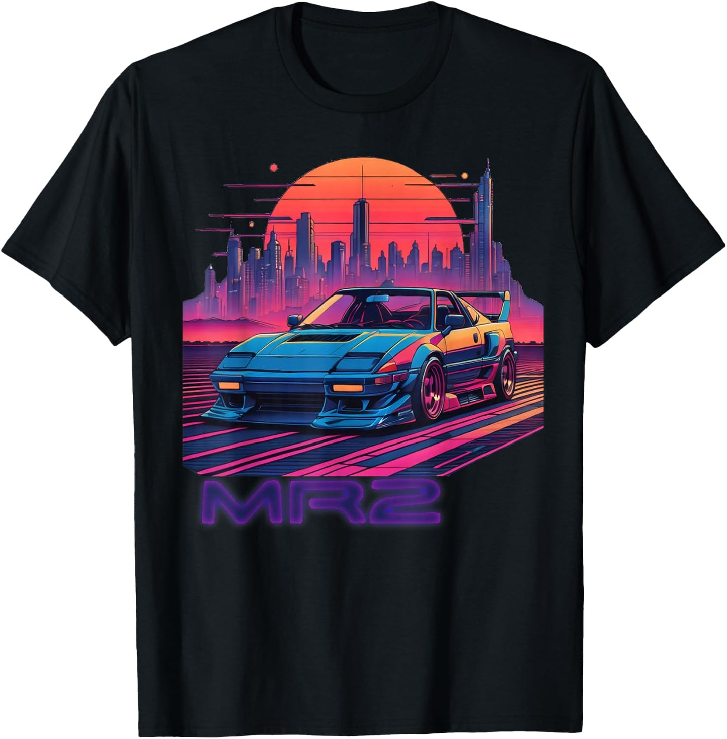 Neon Dreams: 90er Jahre Japanischer Sportwagen MR2 in Cyberpunk City T-Shirt - T-Shirt | Black
