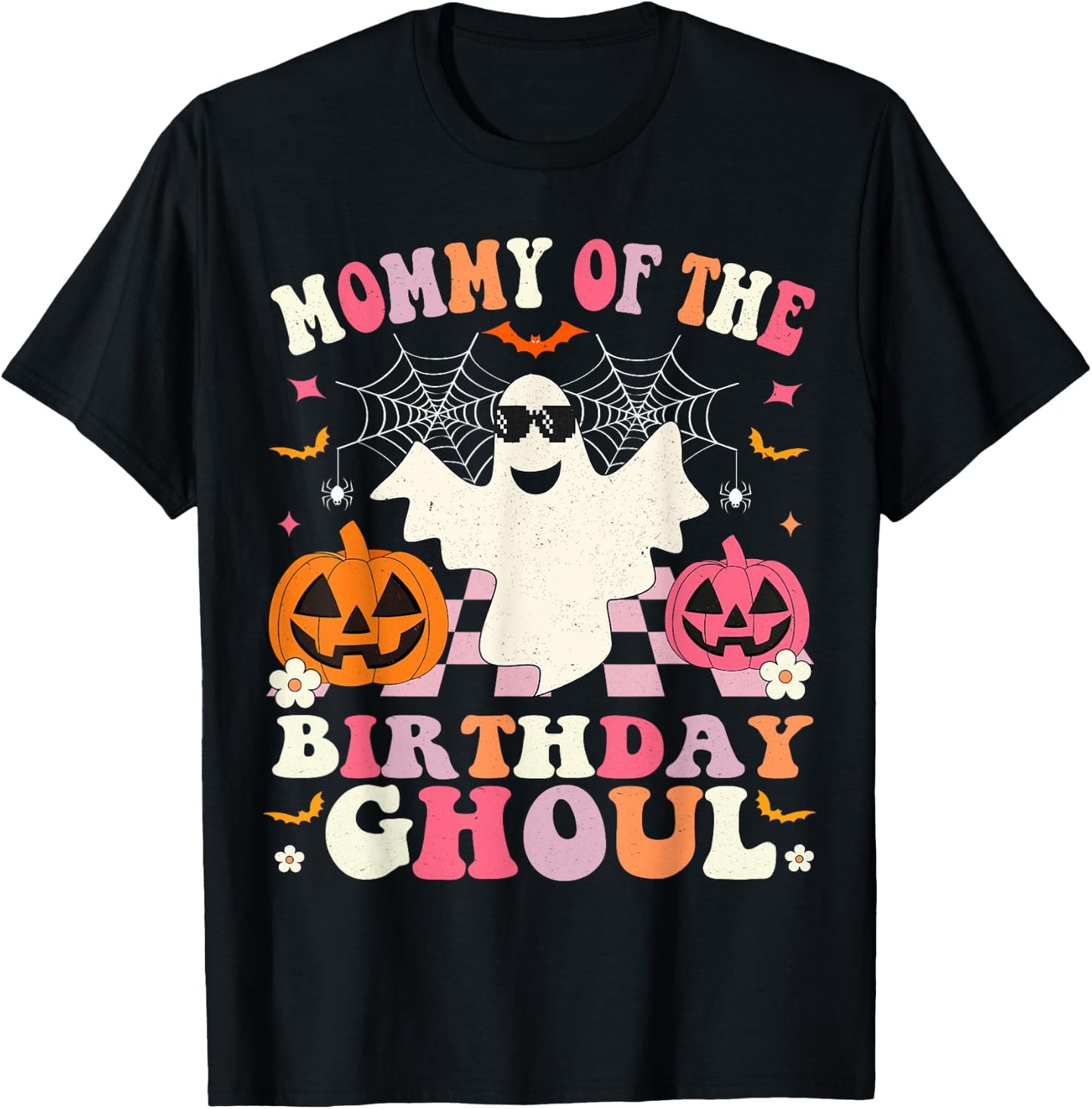 Mommy Of The Birthday Ghoul Groovy Halloween Ghost Spooky T-Shirt - T-Shirt | Black