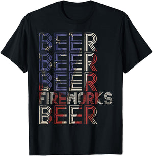 Beer Fireworks Retro 4th Of July Party Parade Drinking Team Women Men T-Shirt - T-Shirt | Black