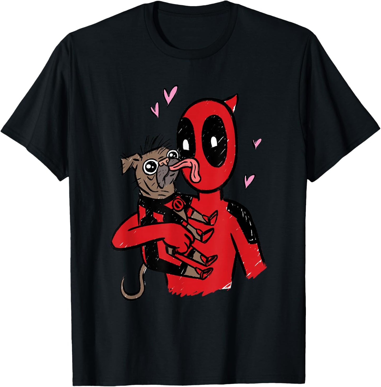 Marvel Deadpool & Wolverine Dogpool Doggy Kisses Doodle T-Shirt - T-Shirt | Black