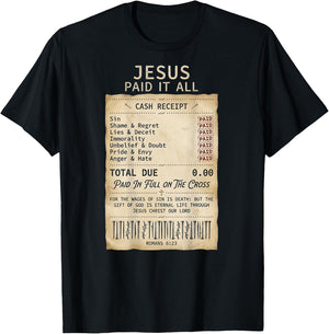 Jesus Paid It All Receipt Religious Christian Retro on Back T-Shirt - T-Shirt | Black