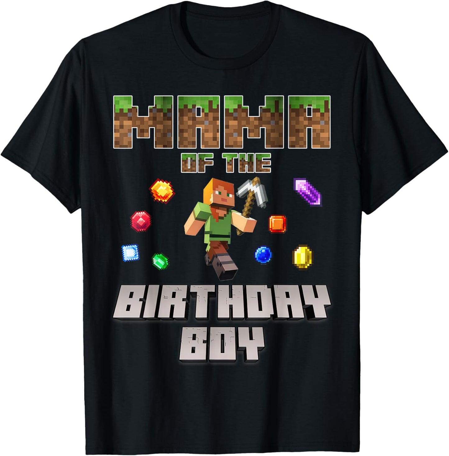 Mama Of The Birthday Boy Video Gamer Pixel Number T-Shirt - T-Shirt | Black