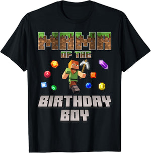 Mama Of The Birthday Boy Video Gamer Pixel Number T-Shirt - T-Shirt | Black