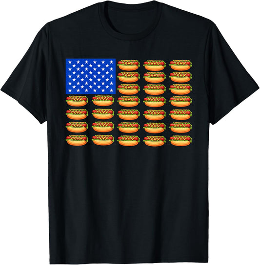 Hotdog USA American Flag Fourth of July Patriotic Men Women T-Shirt - T-Shirt | Black