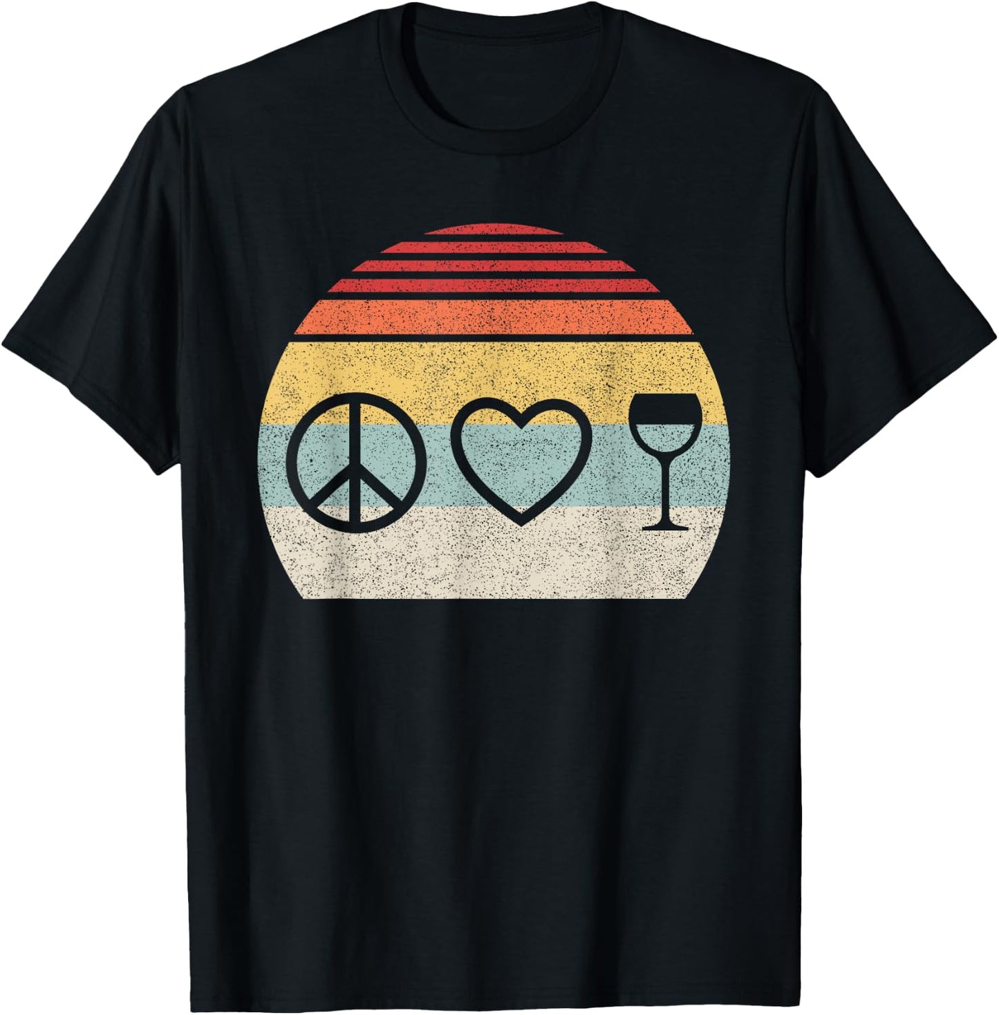 Vintage Retro Peace Love Wine T-Shirt - T-Shirt | Black