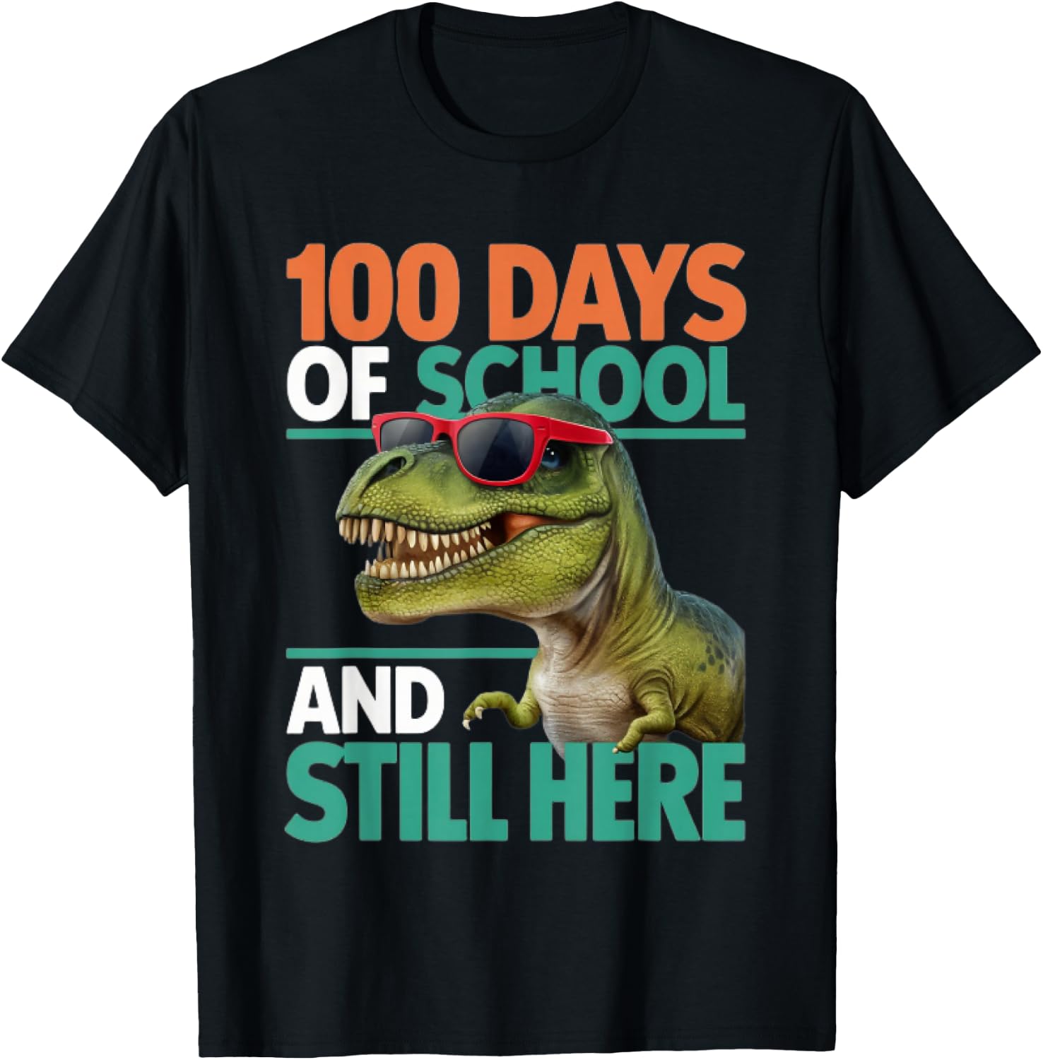 Happy 100 Days of School Trex Boys Girls Kids T-Shirt - T-Shirt | Black