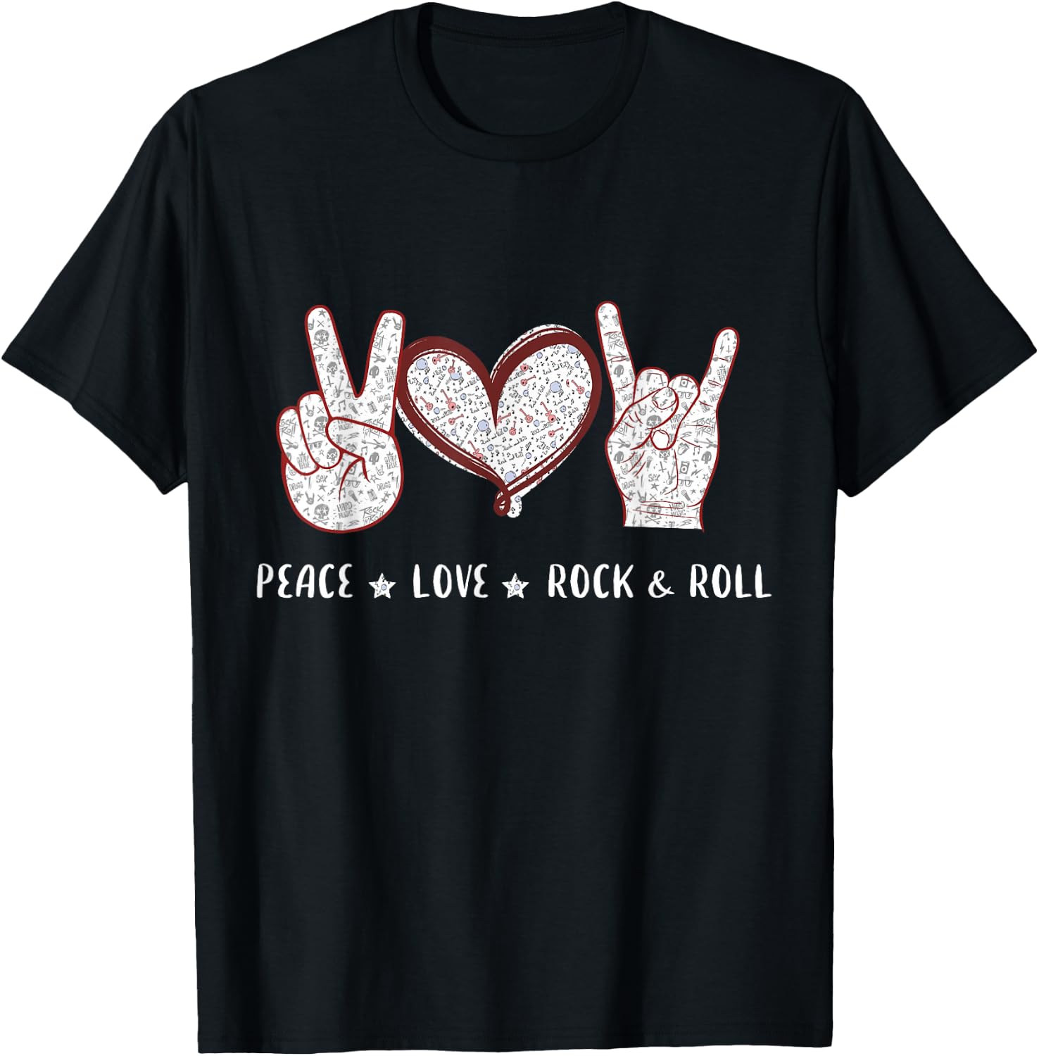 Peace Love Rock And Roll Music Concert Hippie Gift Men Women T-Shirt - T-Shirt | Black