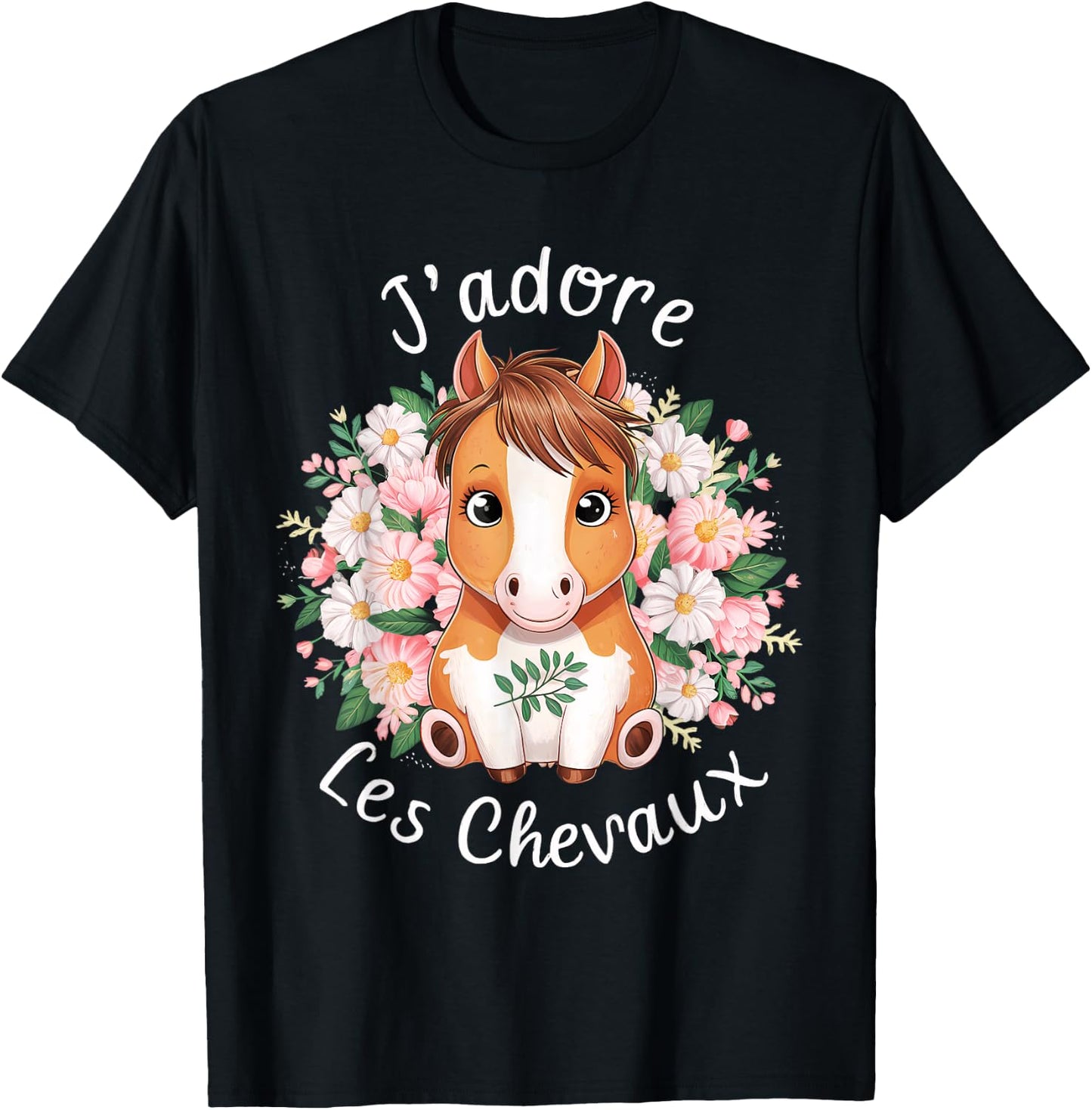Horse Riding Accessories Girls Kawaii Flowers Rider , Black, S T-Shirt - T-Shirt | Black