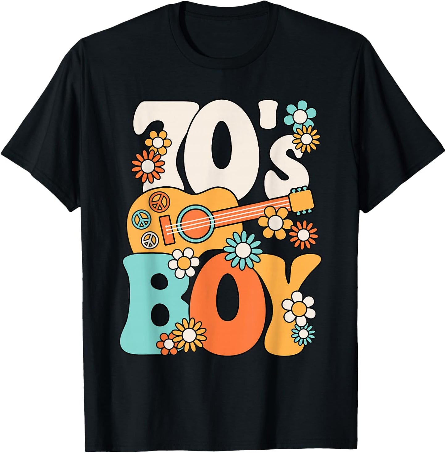 Boys Retro 70s Hippie Costume , Black, S T-Shirt - T-Shirt | Black
