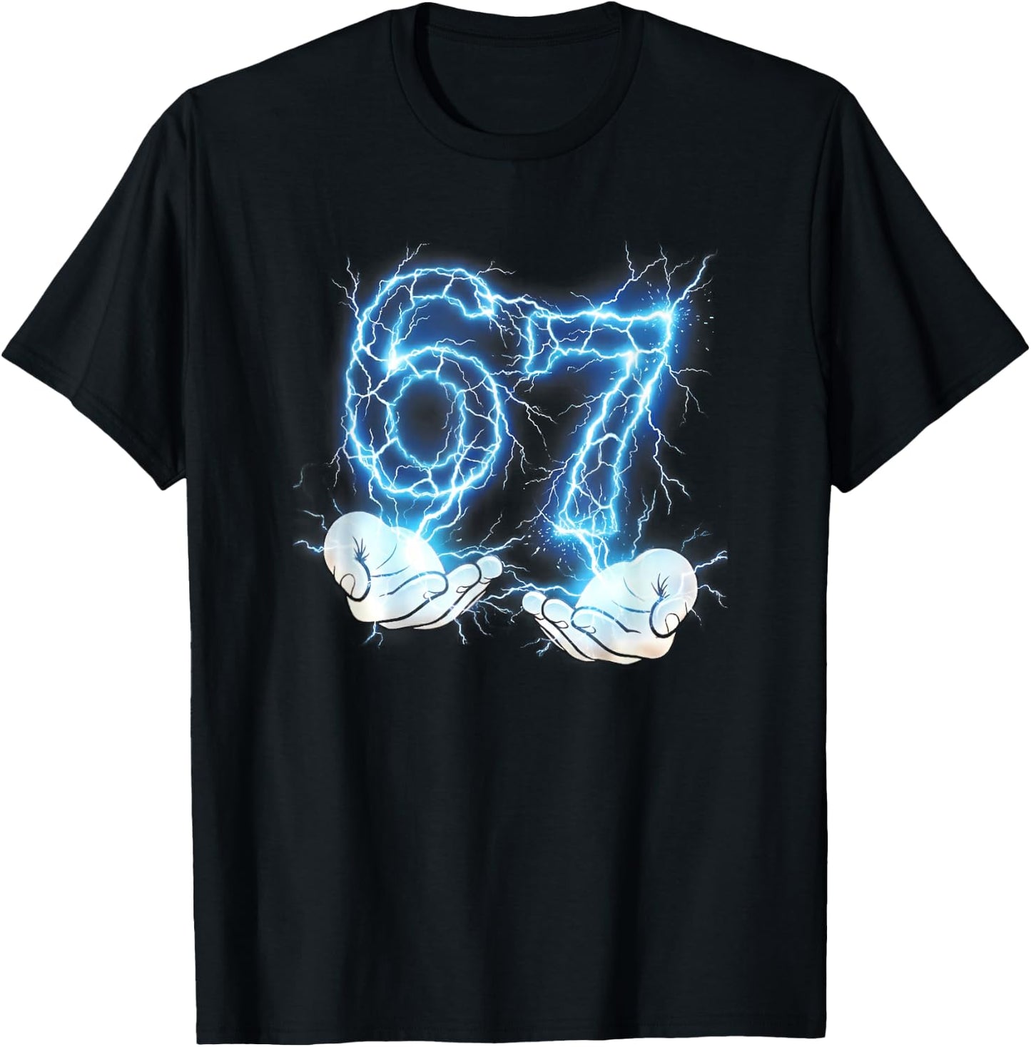 Funny Girls Boys 6 7 Lightening Meme Six Seven 67 Hands T-Shirt - T-Shirt | Black