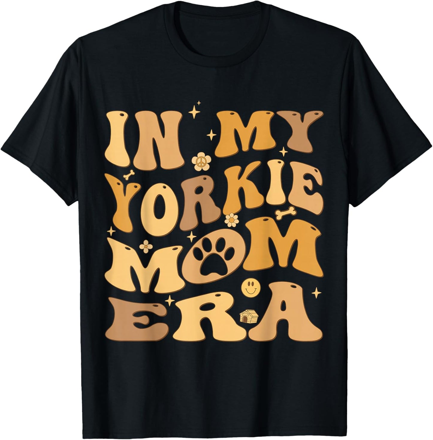 In My Yorkie Mom Era Groovy Yorkshire Terrier Dog Owner T-Shirt - T-Shirt | Black