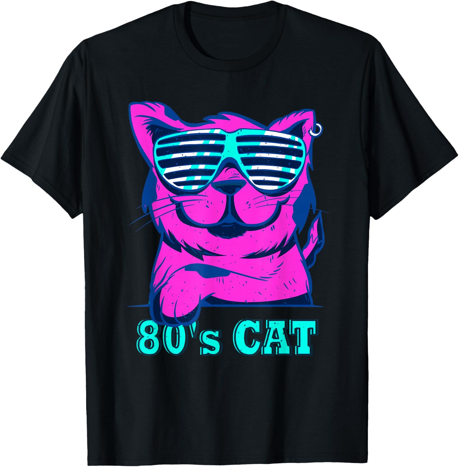 80s Colourful Retro Outfit Party Cat , black, s T-Shirt - T-Shirt | Black