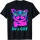 80s Colourful Retro Outfit Party Cat , black, s T-Shirt - T-Shirt | Black
