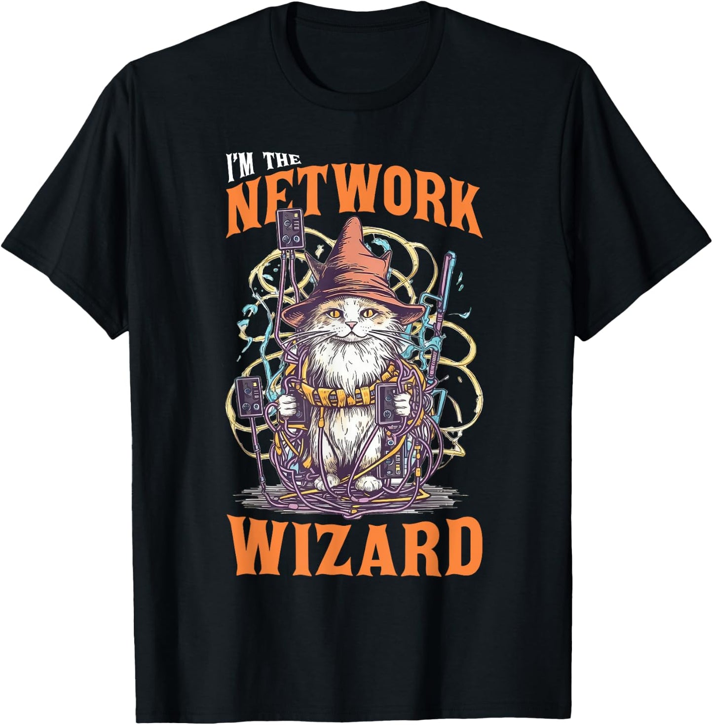 Network Wizard Network Admin Cat Computer Engineer T-Shirt - T-Shirt | Black