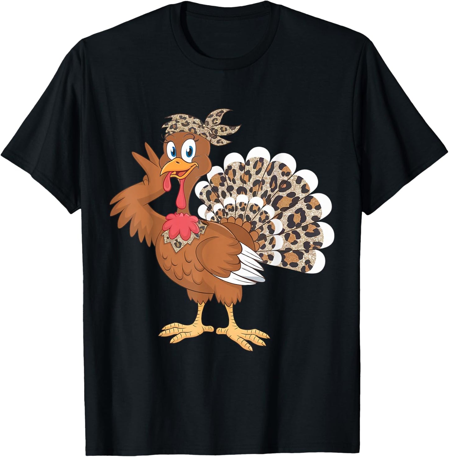 Thanksgiving Turkey Women Girl Leopard Autumn Fall Season T-Shirt - T-Shirt | Black