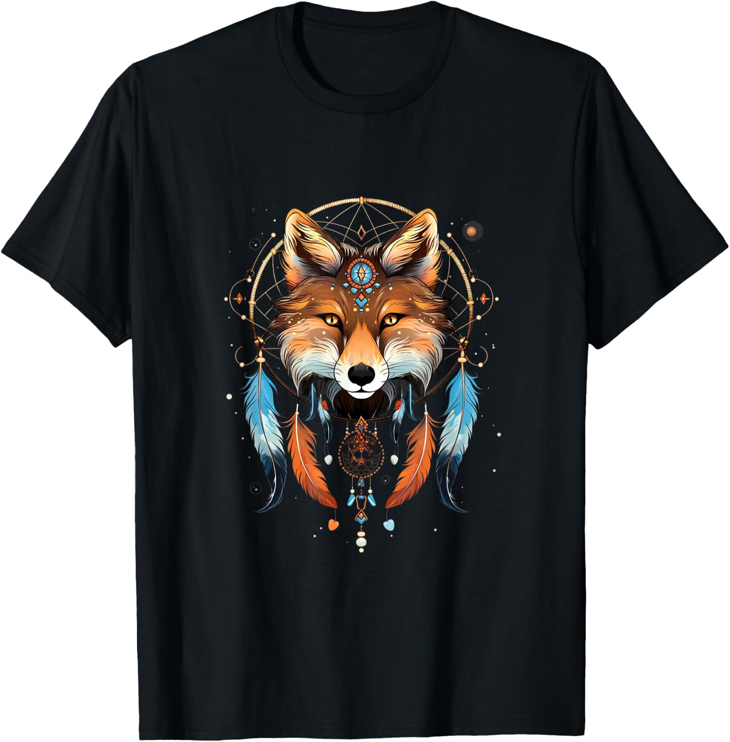 Fuchs Traumfänger Indianer Federn Tribal Arts T-Shirt - T-Shirt | Black