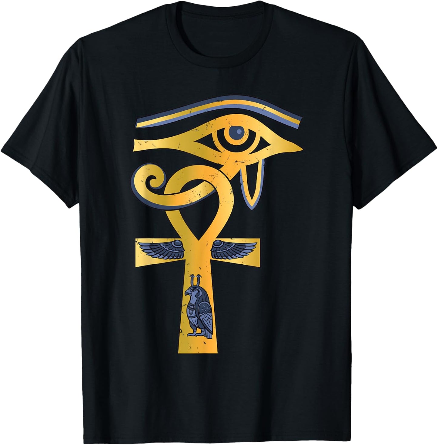 Ancient Egypt God Horus Eye Ankh Symbol Egyptian Mythology T-Shirt - T-Shirt | Black