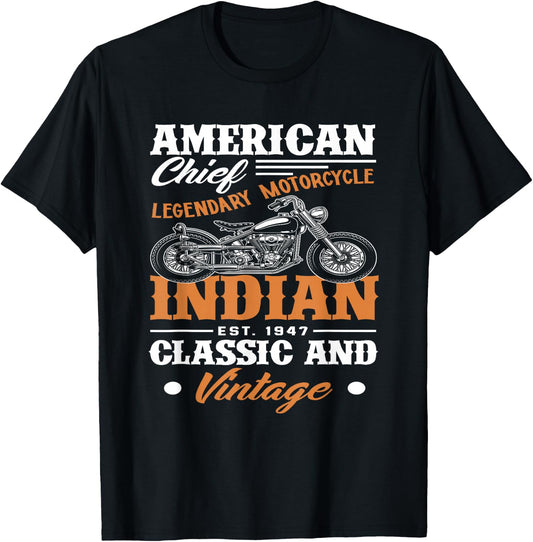 Vintage American Motorrad Indian Biker Lustiges Motorrad T-Shirt - T-Shirt | Black