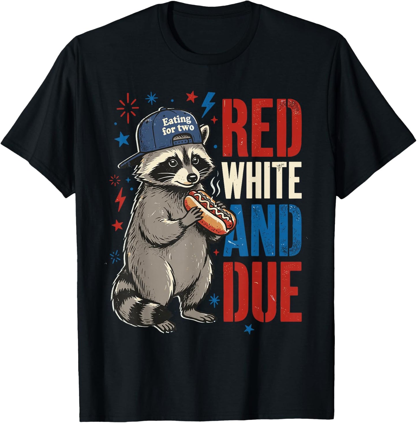 Red White and Due 4th of July Pregnancy Announcement Raccoon T-Shirt - T-Shirt | Black