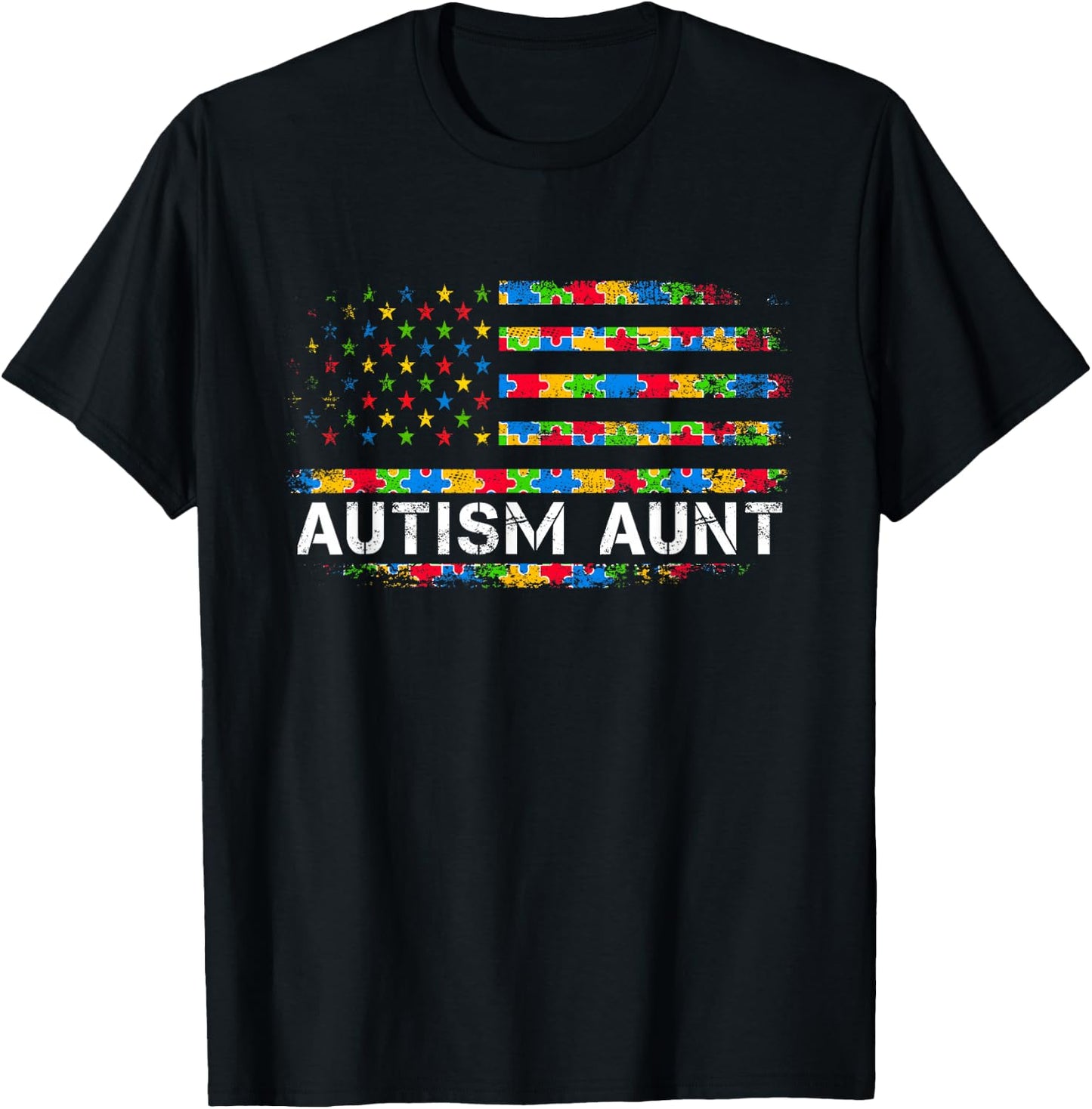 Autism Aunt Awareness US American Flag Men Kids T-Shirt - T-Shirt | Black