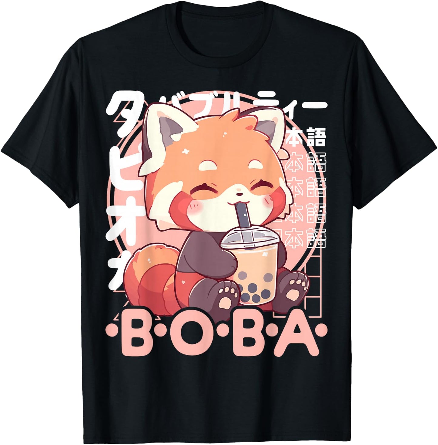 Red Panda Boba Kawaii Bubble Tea Red Panda Anime Neko , black T-Shirt - T-Shirt | Black