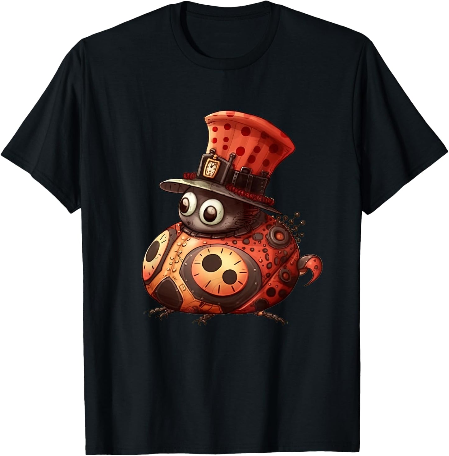 Ladybug in steampunk mechanical gear, vibrant Ladybug T-Shirt - T-Shirt | Black