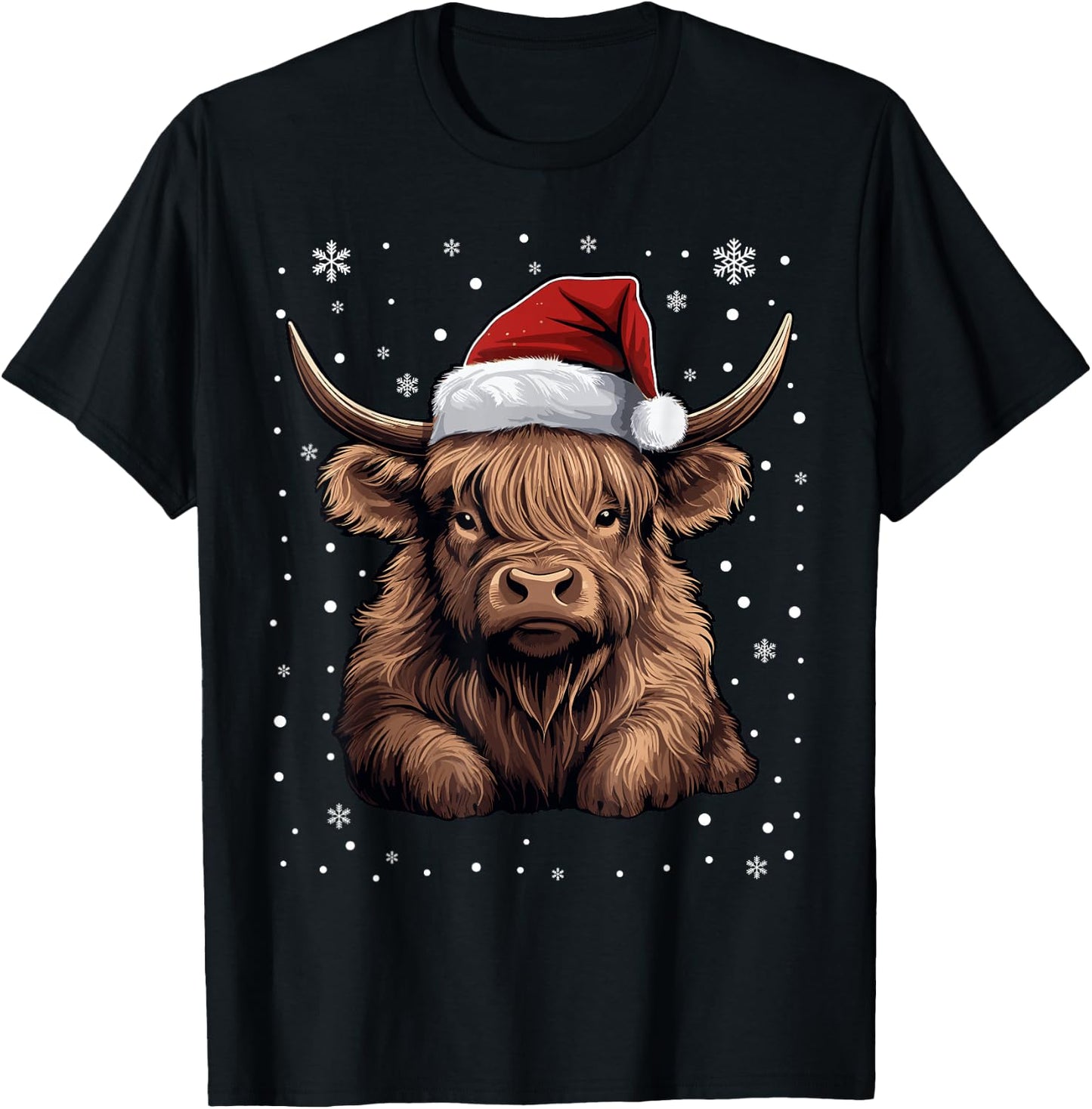 Cute Highland Cow Christmas Santa Hat Xmas Pajama T-Shirt - T-Shirt | Black