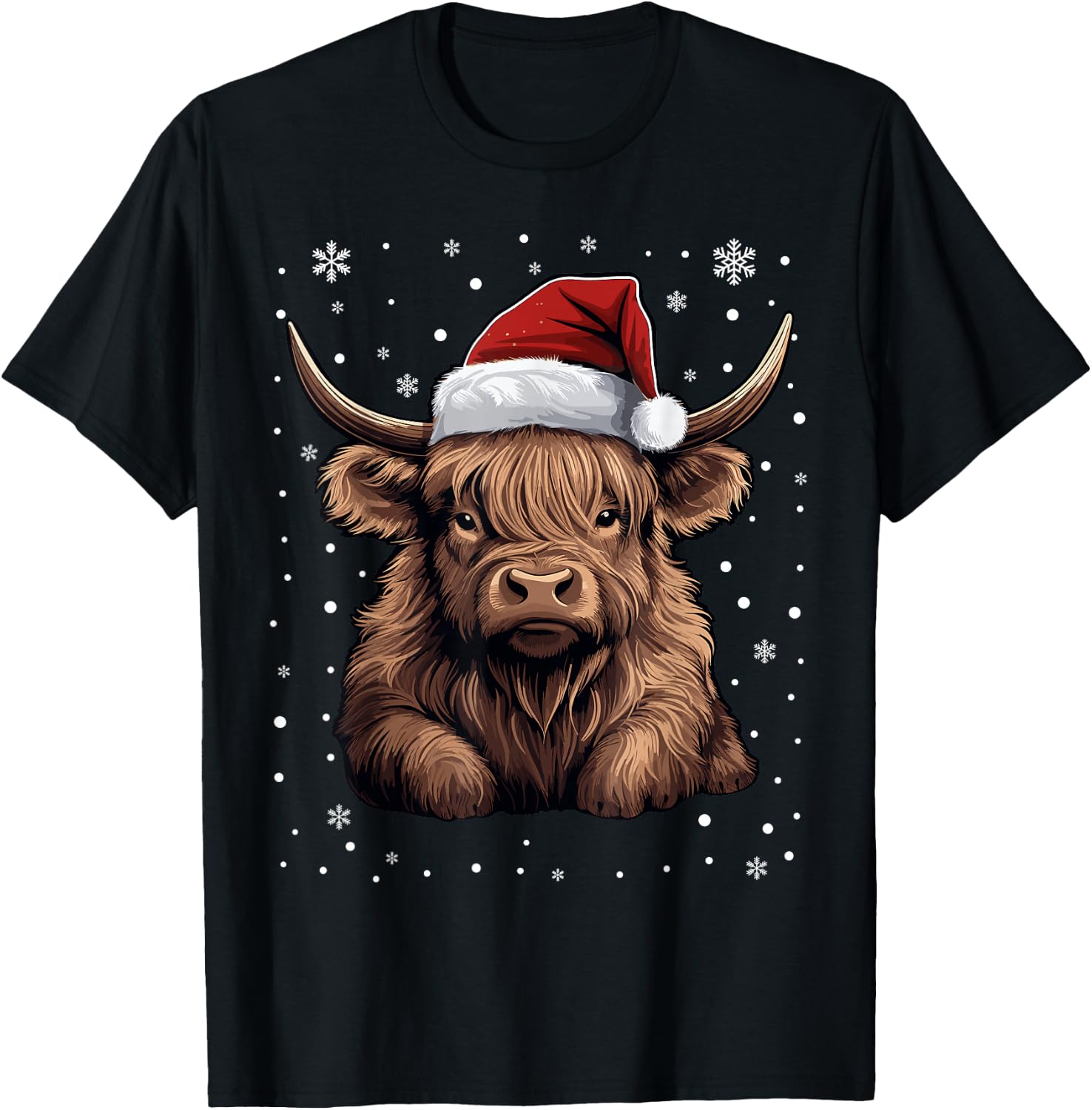 Cute Highland Cow Christmas Santa Hat Xmas Pajama T-Shirt - T-Shirt | Black