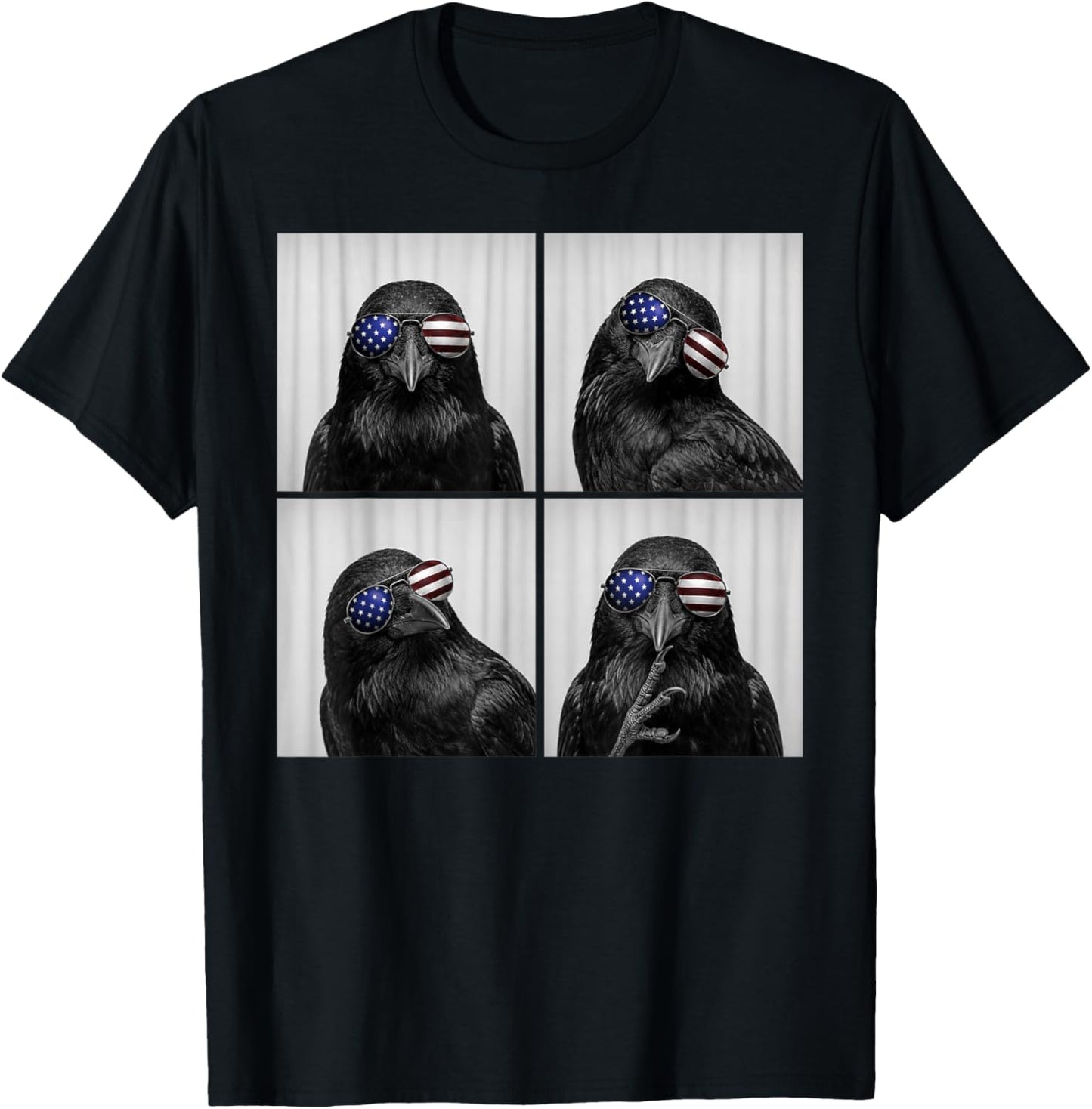 Crow 4th of July US American Flag Patriotic Bird T-Shirt - T-Shirt | Black