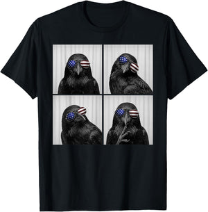 Crow 4th of July US American Flag Patriotic Bird T-Shirt - T-Shirt | Black