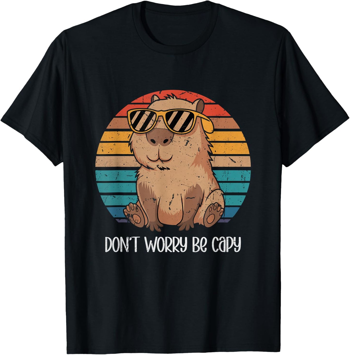 Capybara Dont Worry Be Cappy Capybara Retro Boys Girls T-Shirt - T-Shirt | Black